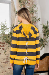 Trendy Full Size Striped Long Sleeve Hoodie with Adjustable Drawstring